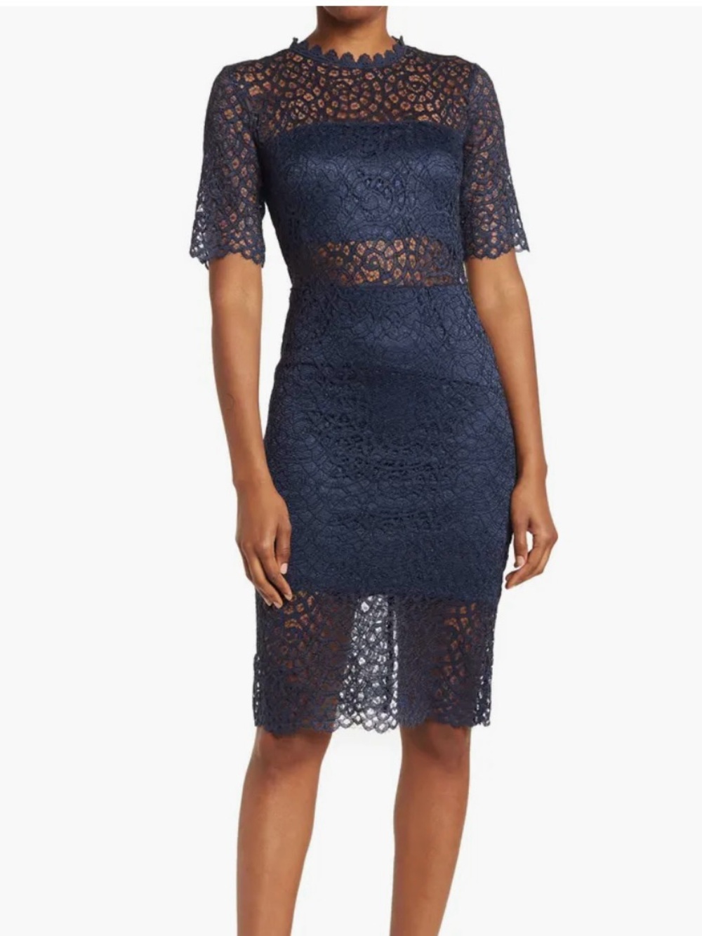 Love By Design Navy Lace Midi Dress with Scalloped Trim size M.